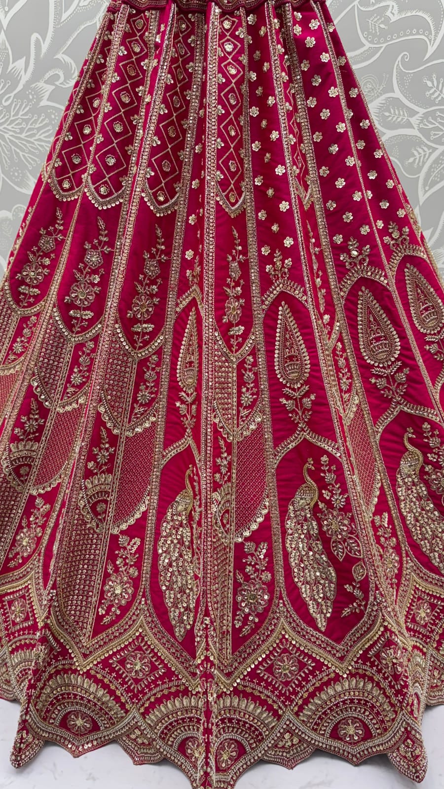 Rani Pure Silk Tatamie Zari Dori Embroidery Metalic Sequins Hand Work Bridal Lehenga Choli