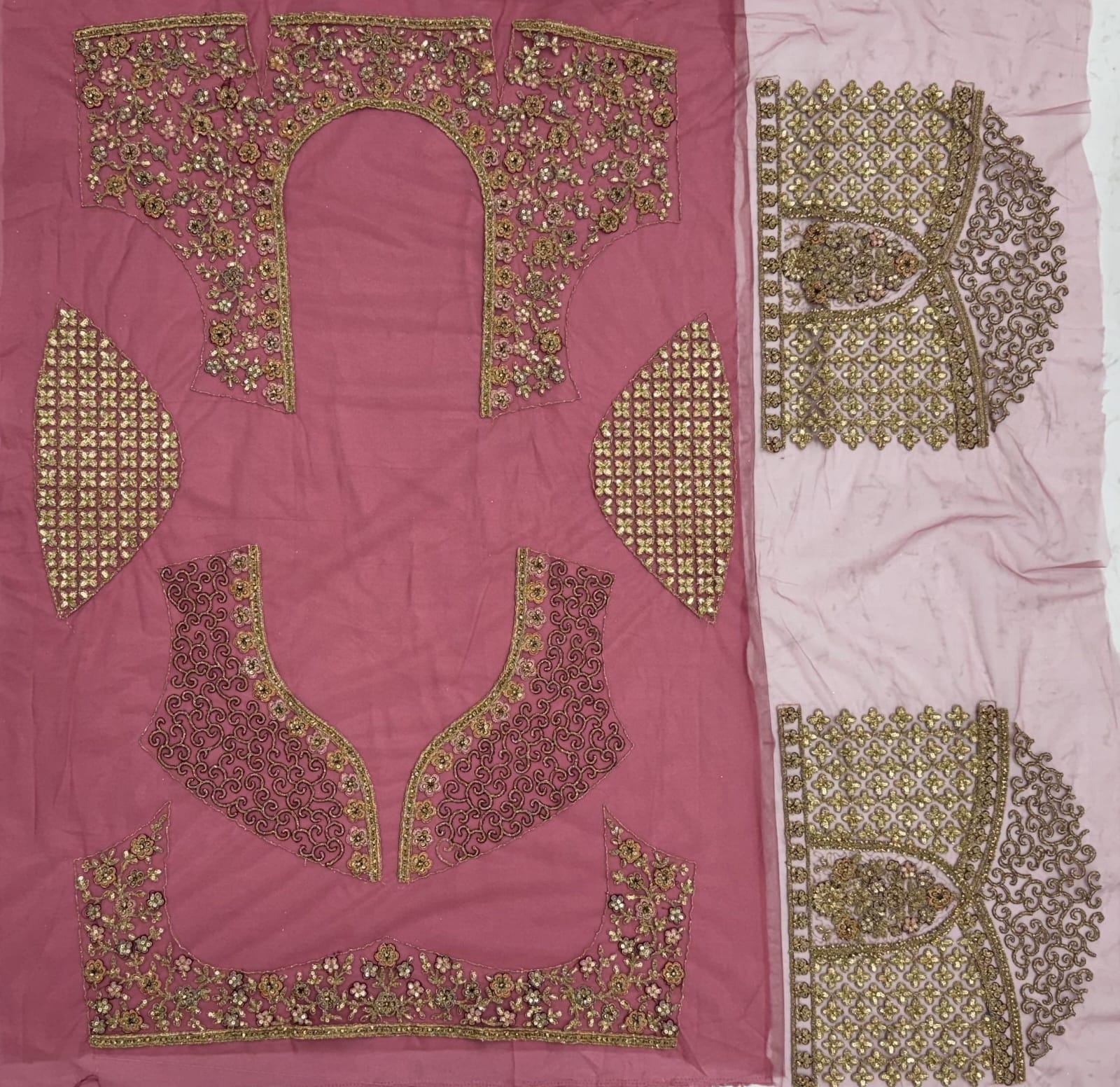 Pink Pure Heavy Net Peacock Pattern Multi Thread Sequins Work Net Bridal Lehenga Choli