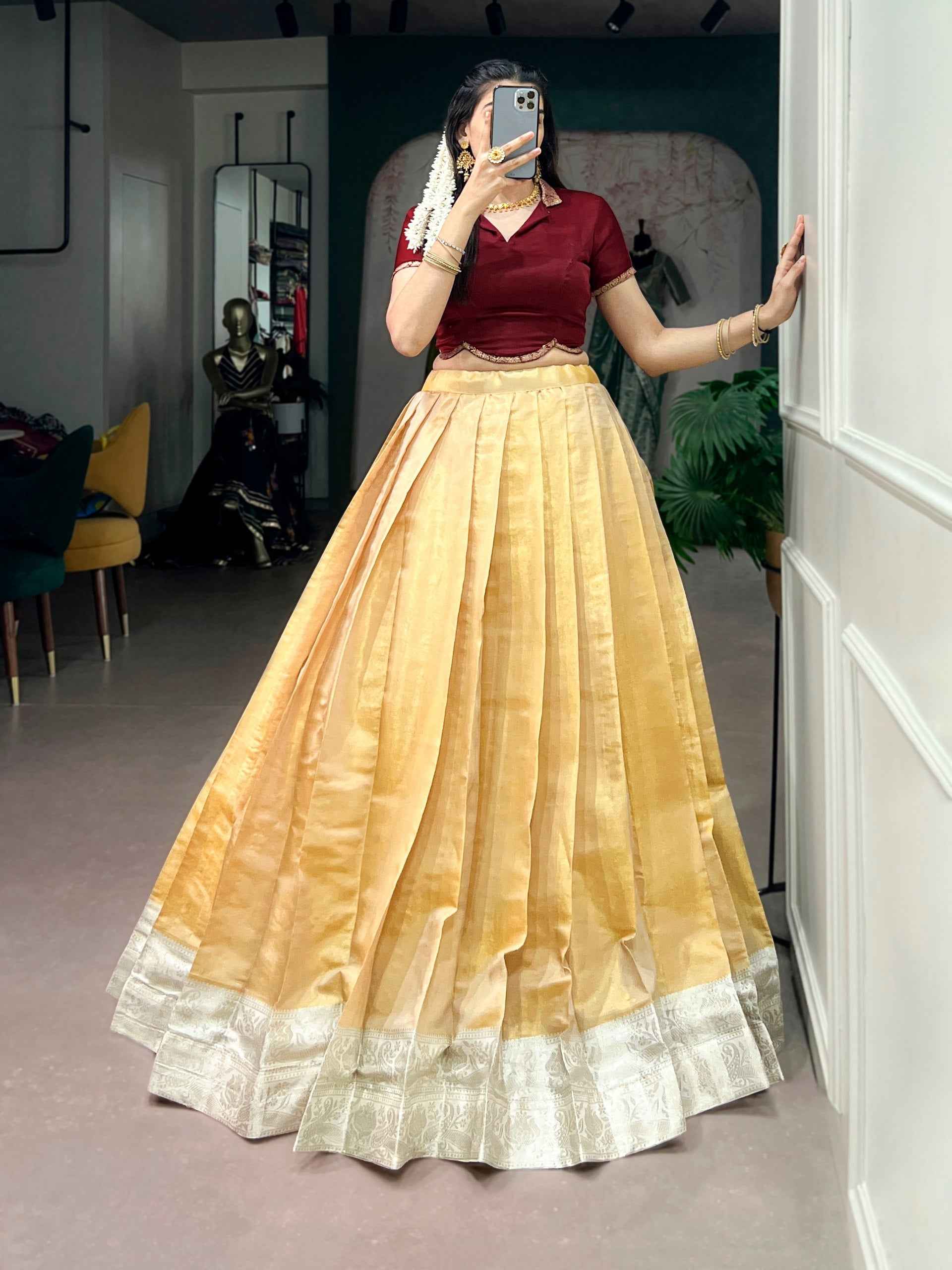 Mustard Pure Kanchipuram Silk With Zari Weaving Work Paithani Lehenga Choli