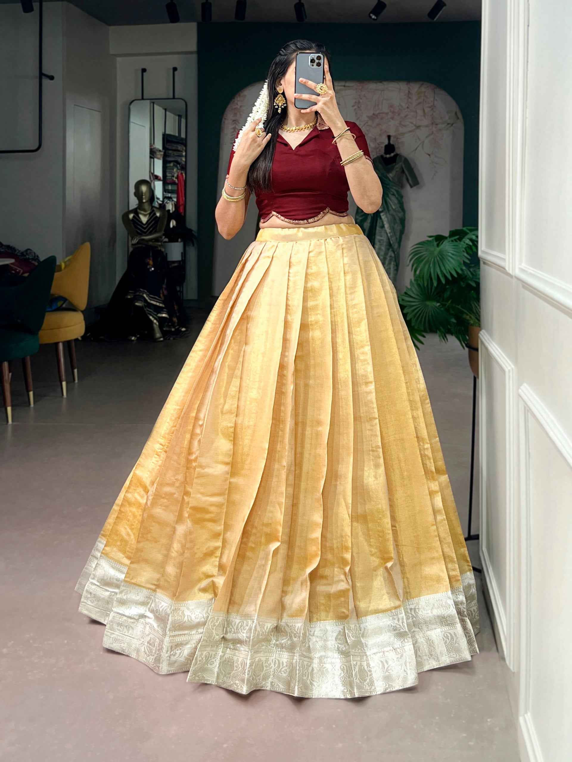 Mustard Pure Kanchipuram Silk With Zari Weaving Work Paithani Lehenga Choli