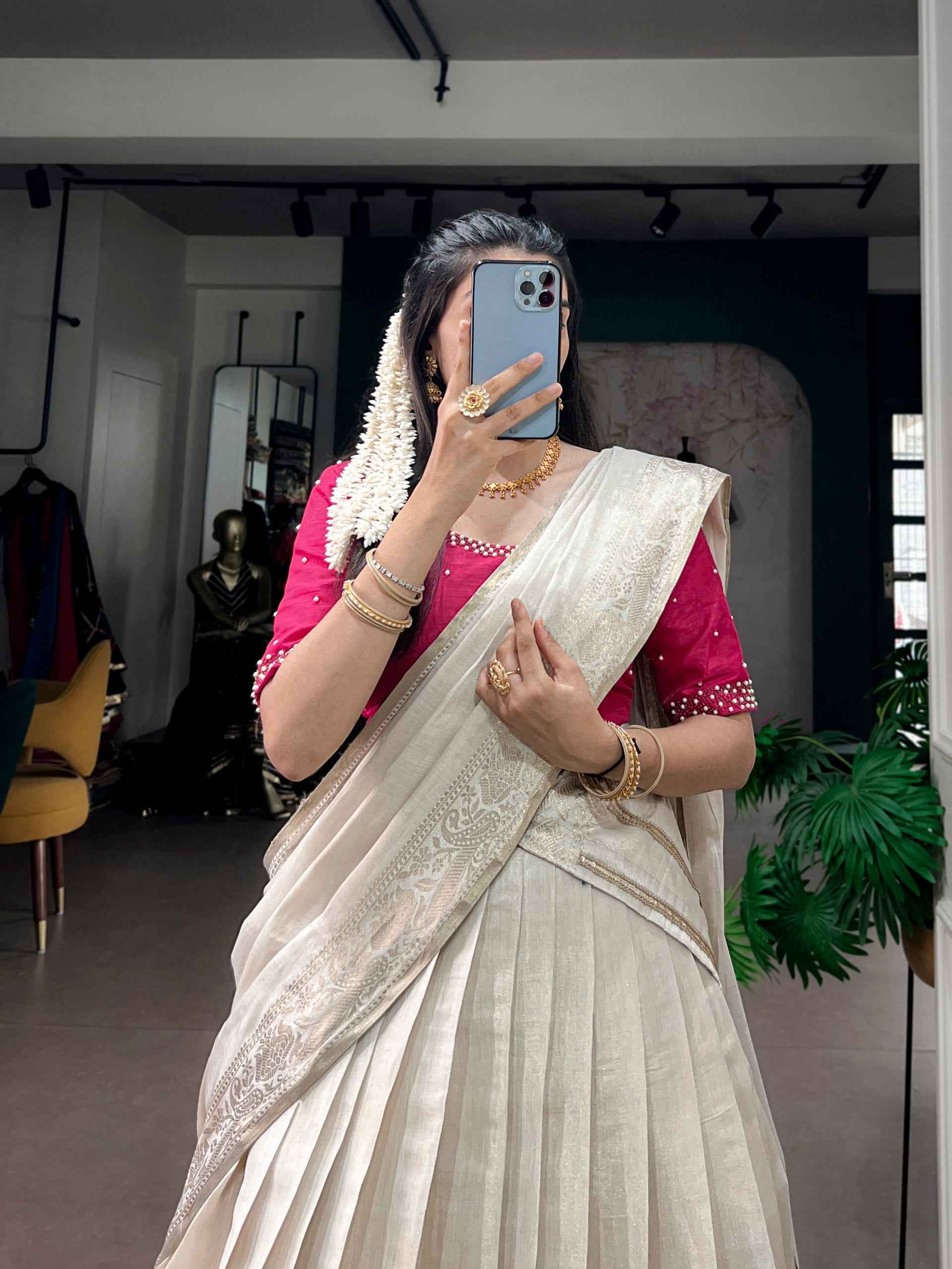 White Pure Kanchipuram Silk With Zari Weaving Work Paithani Lehenga Choli