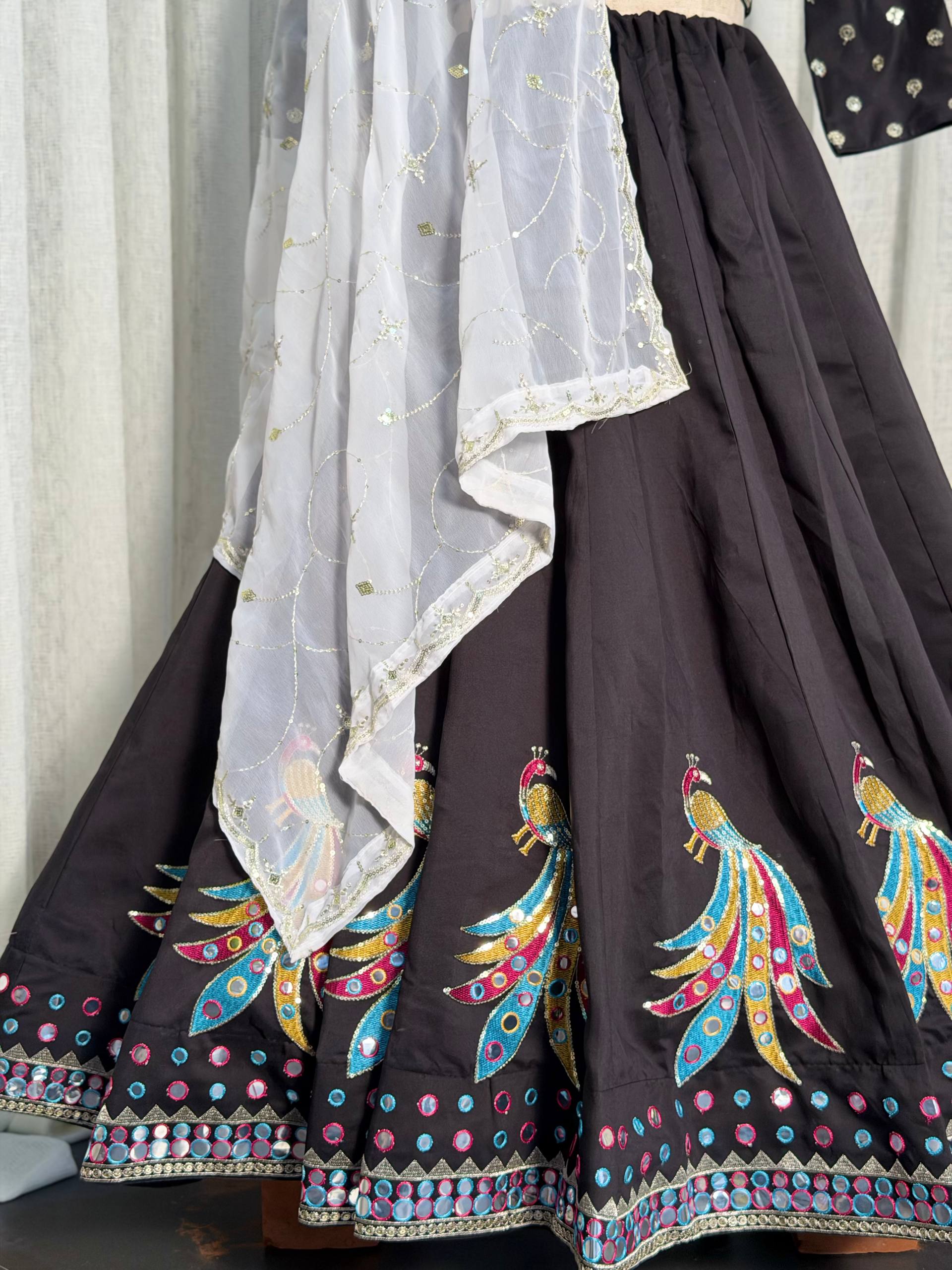Black Pure Roman silk Embroidery sequin Work Navratri Lehenga Choli
