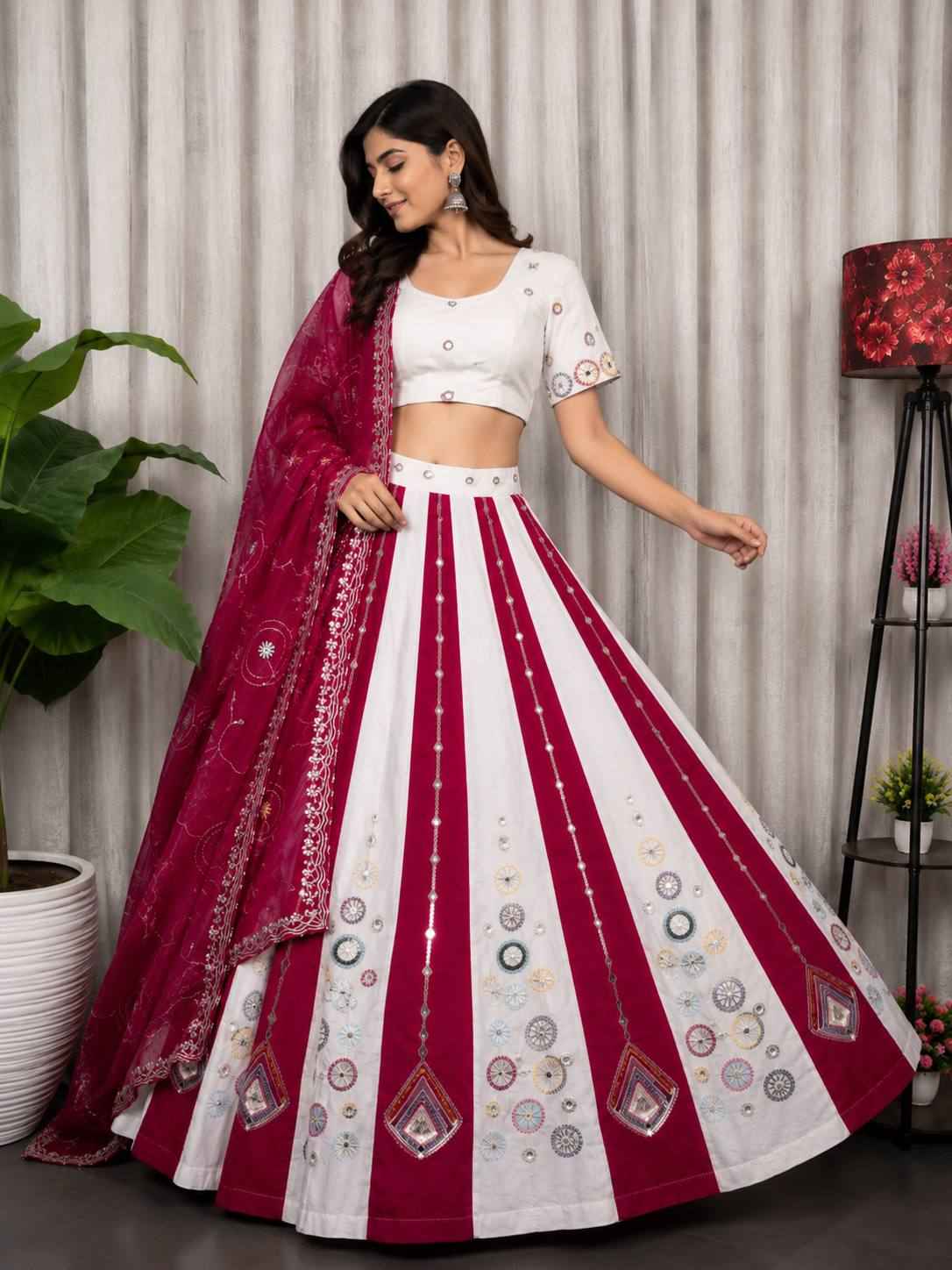 Multi Pure Roman silk Embroidery sequin Work Navratri Lehenga Choli