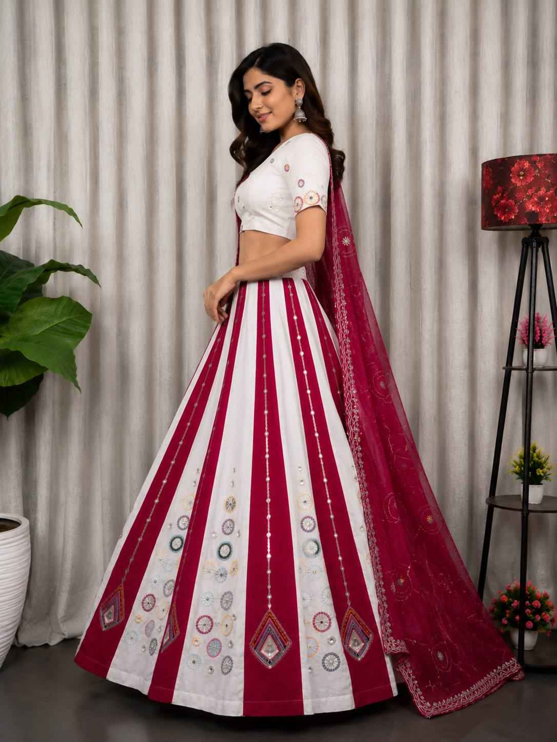 Multi Pure Roman silk Embroidery sequin Work Navratri Lehenga Choli