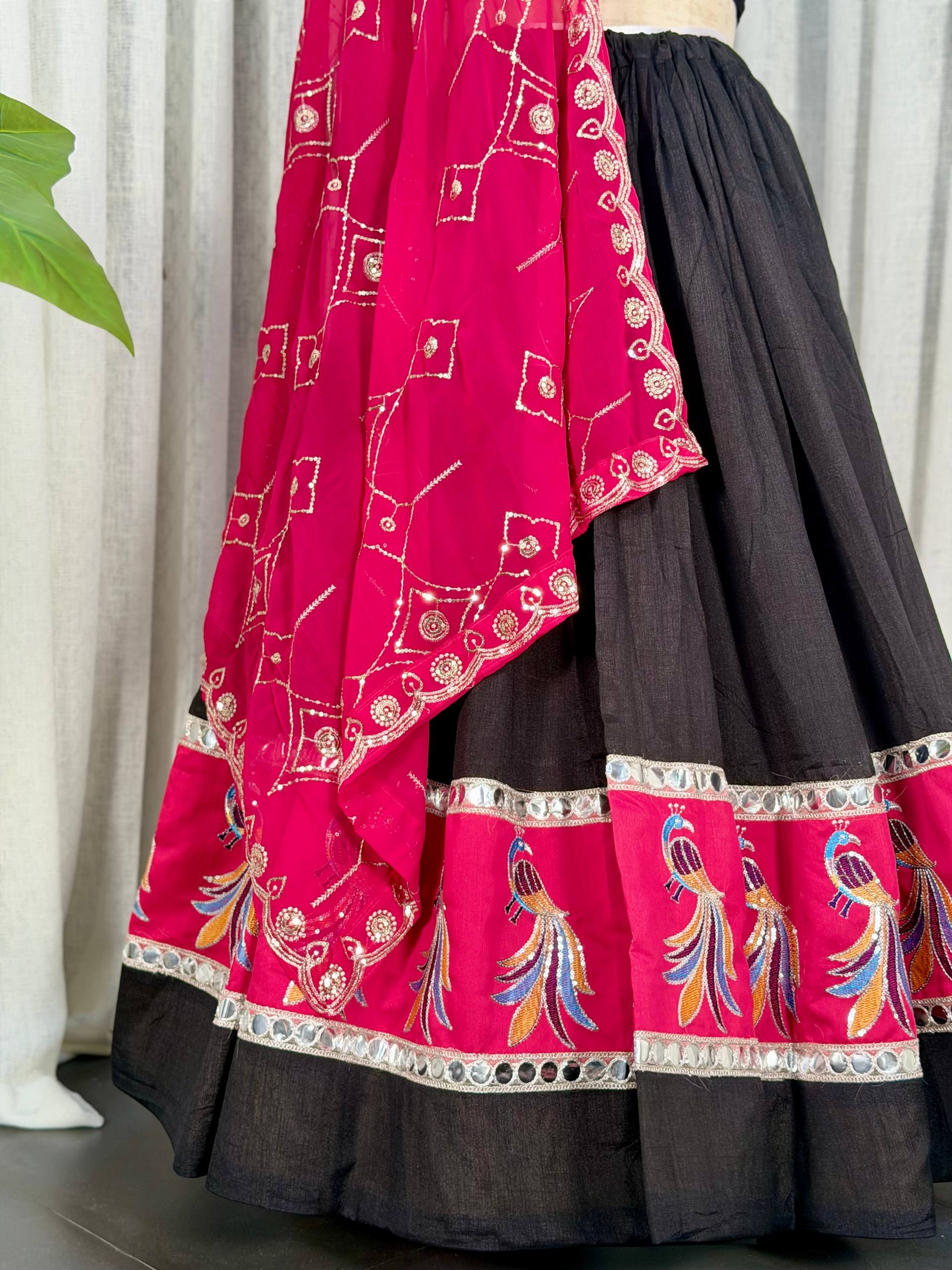 Black Pure Bluming Vichitra Silk Embroidery sequin Work Navratri Lehenga Choli