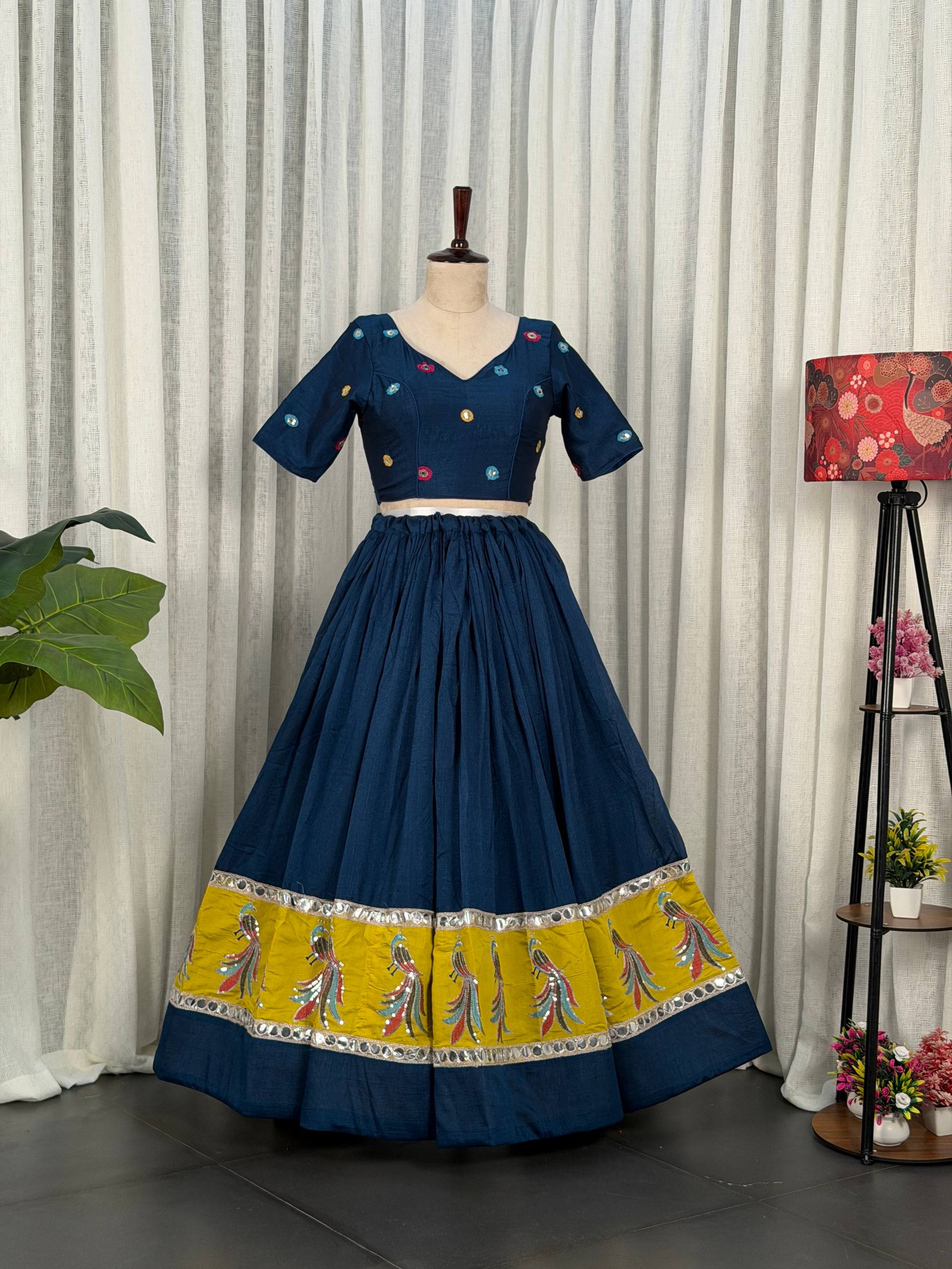 Navy Blue Pure Bluming Vichitra Silk Embroidery sequin Work Navratri Lehenga Choli