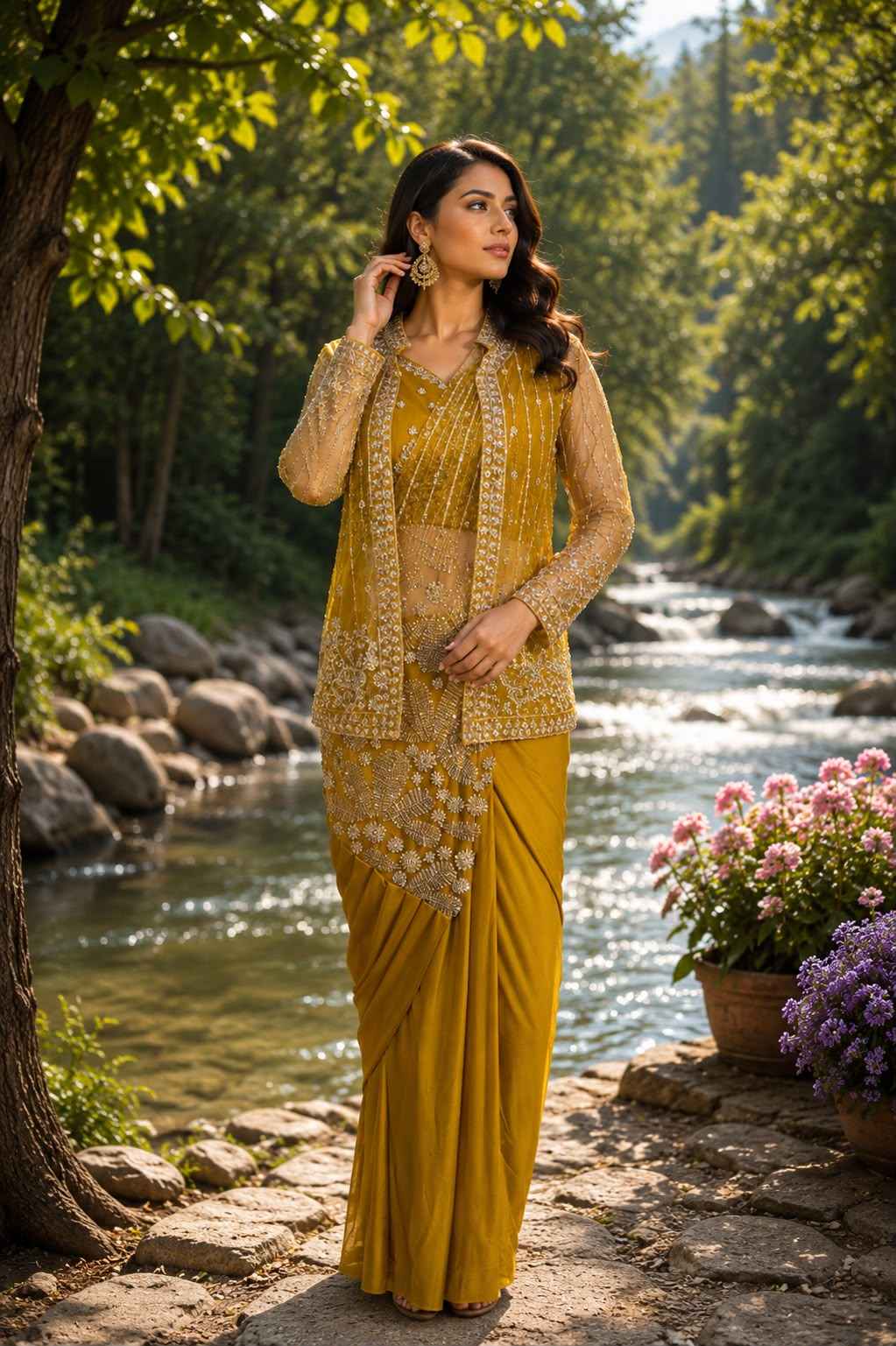 Mustard Pure Imported Lycra Silk Ready to Wear Saree
