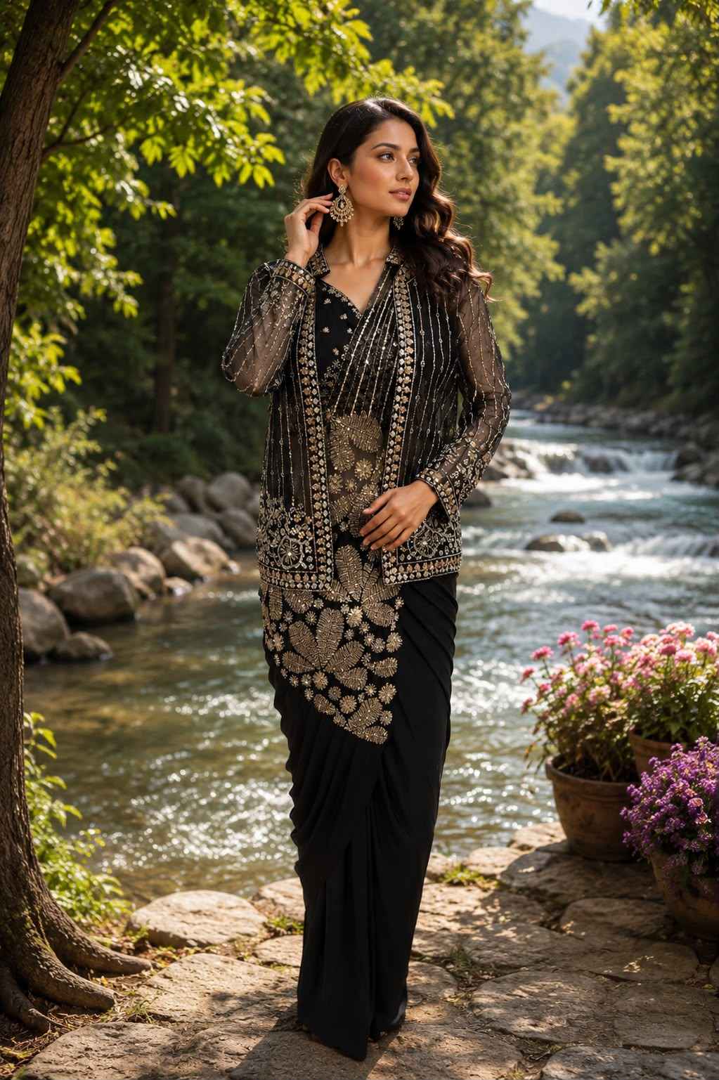 Black Pure Imported Lycra Silk Ready to Wear Saree