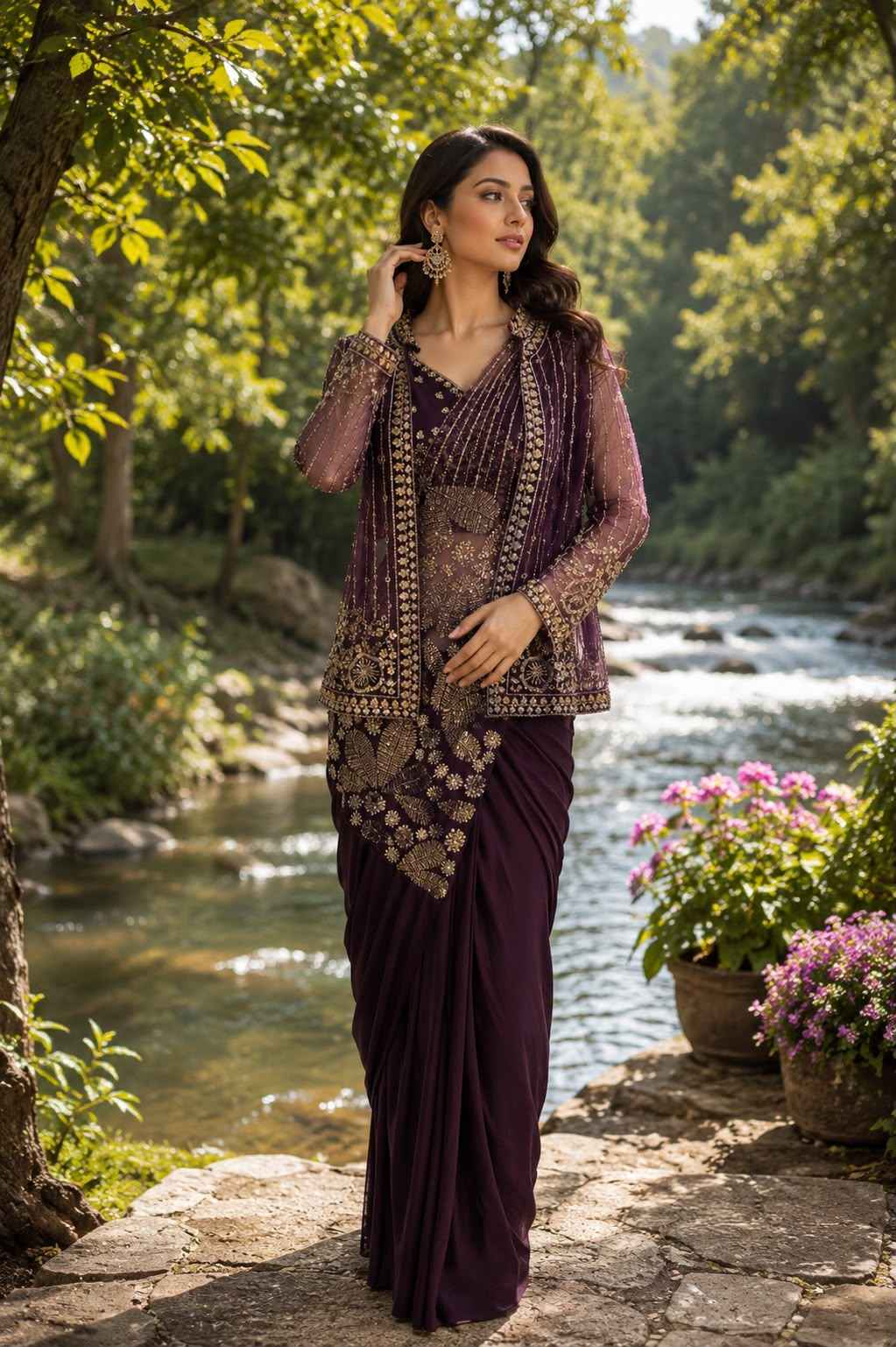 Dark Purple Pure Imported Lycra Silk Ready to Wear Saree