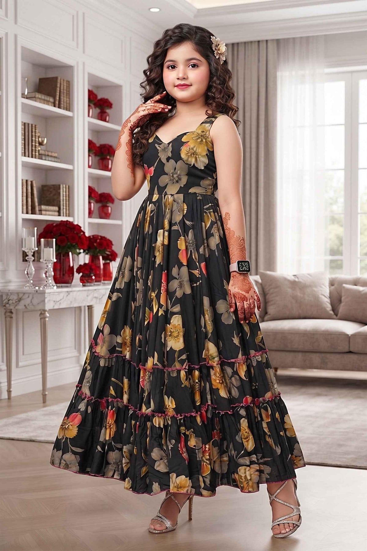 Black Heavy Rayon Cotton Heavy Digital Printed Kid&
