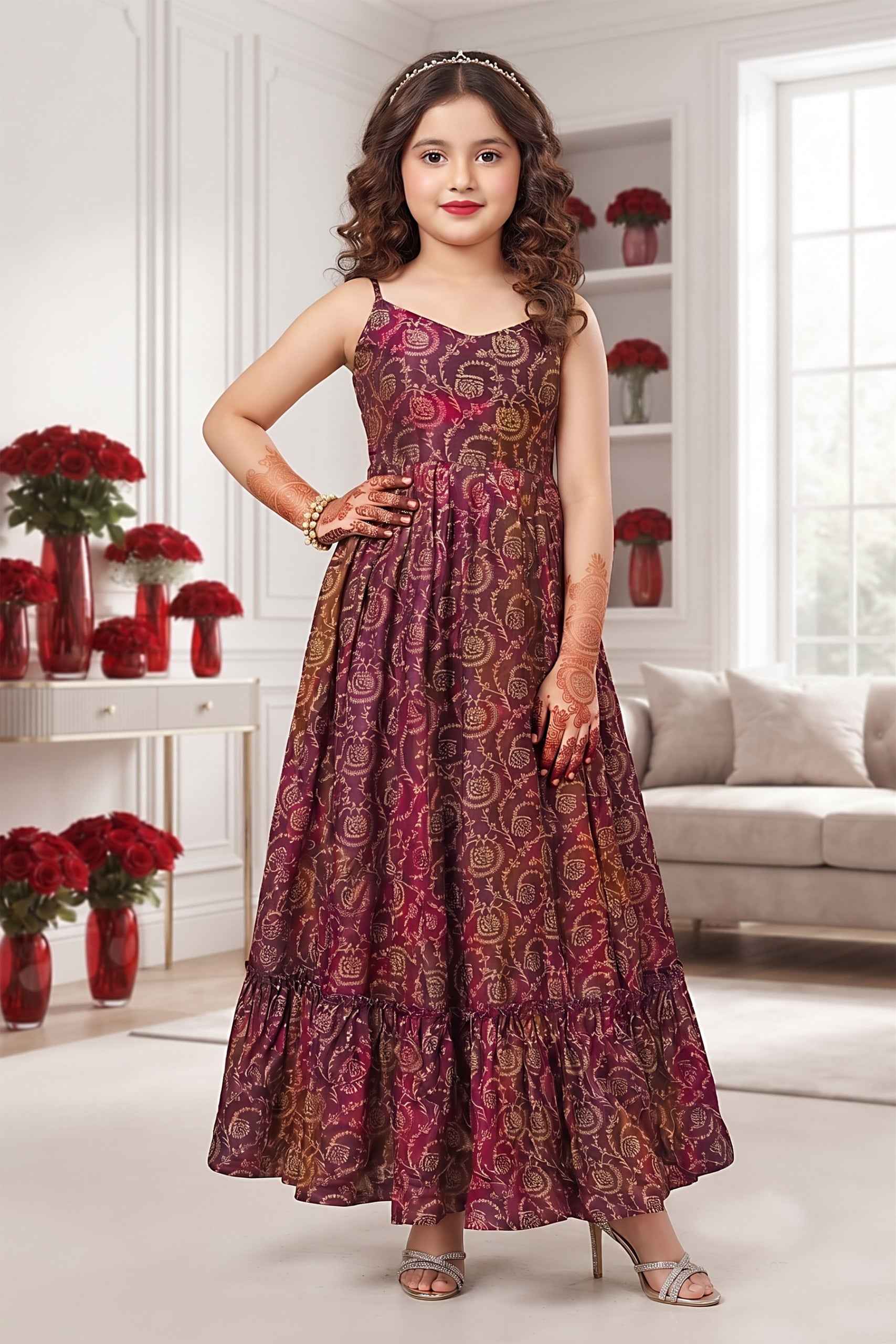 Maroon Heavy Rayon Cotton Heavy Digital Printed Kid&