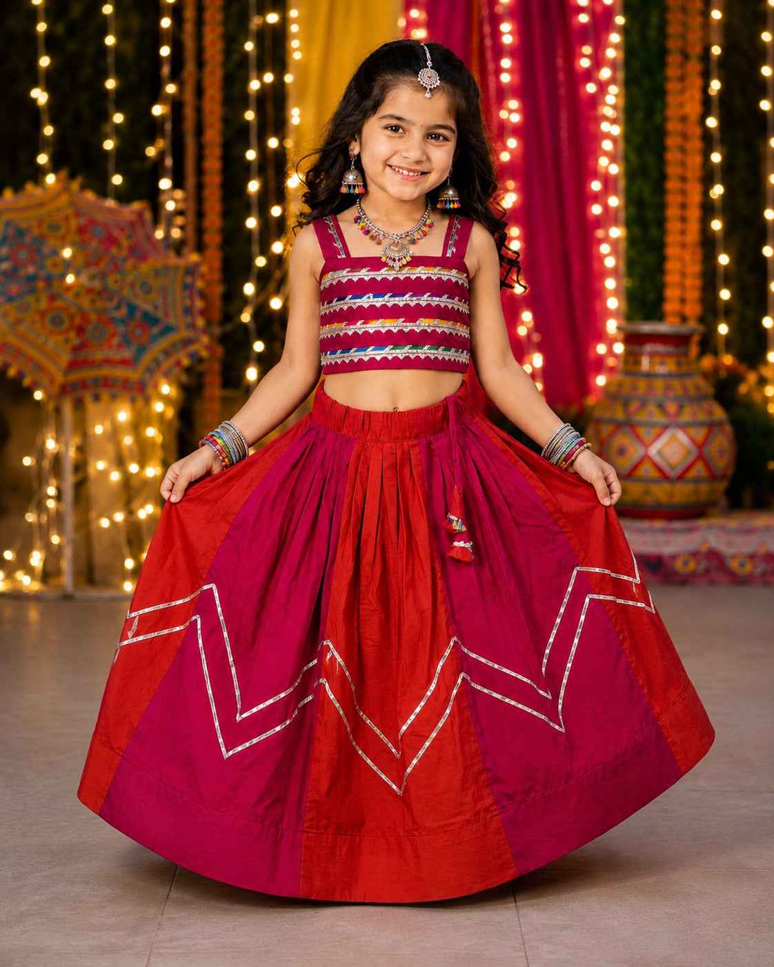 Red Pure Roman Silk Heavy Work Kid&