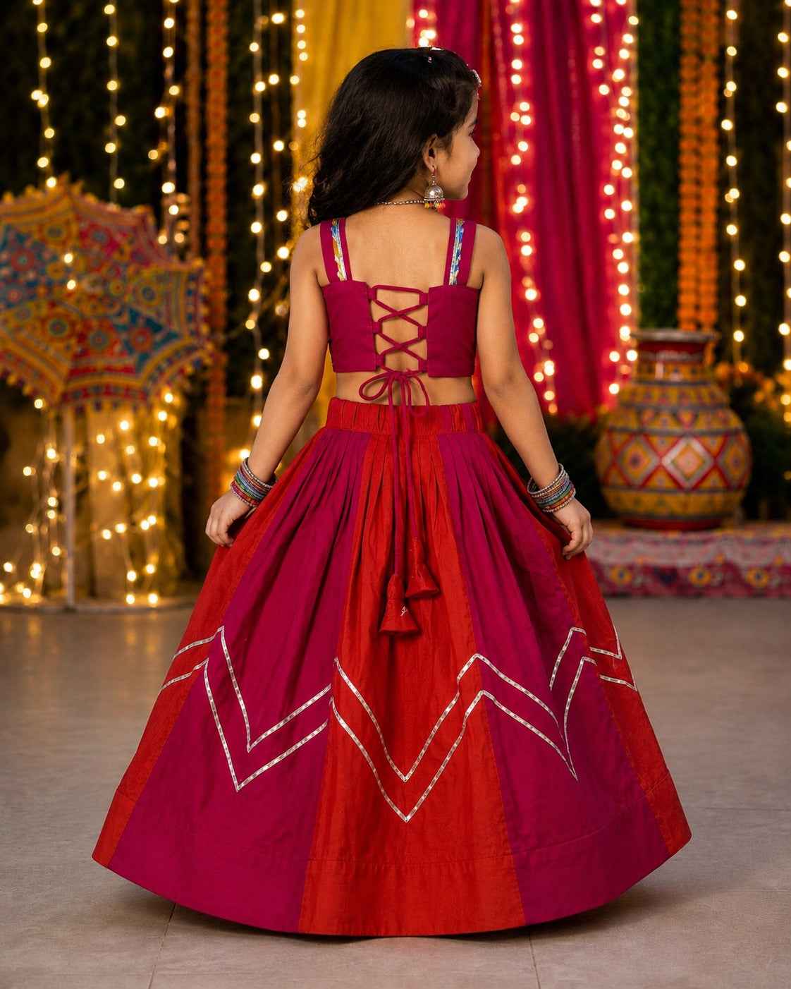 Red Pure Roman Silk Heavy Work Kid&