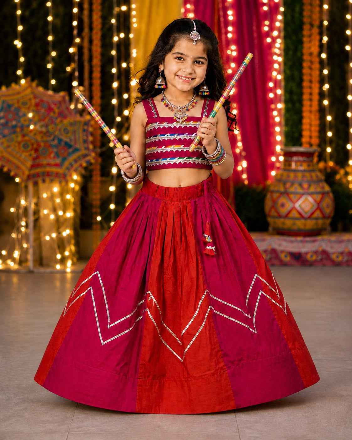 Red Pure Roman Silk Heavy Work Kid&