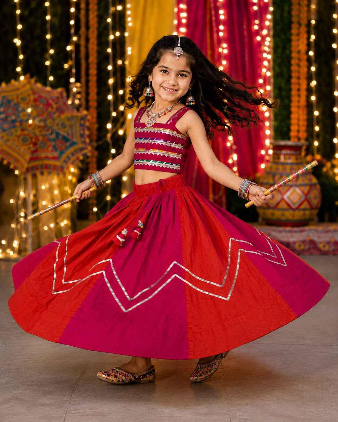 Red Pure Roman Silk Heavy Work Kid&