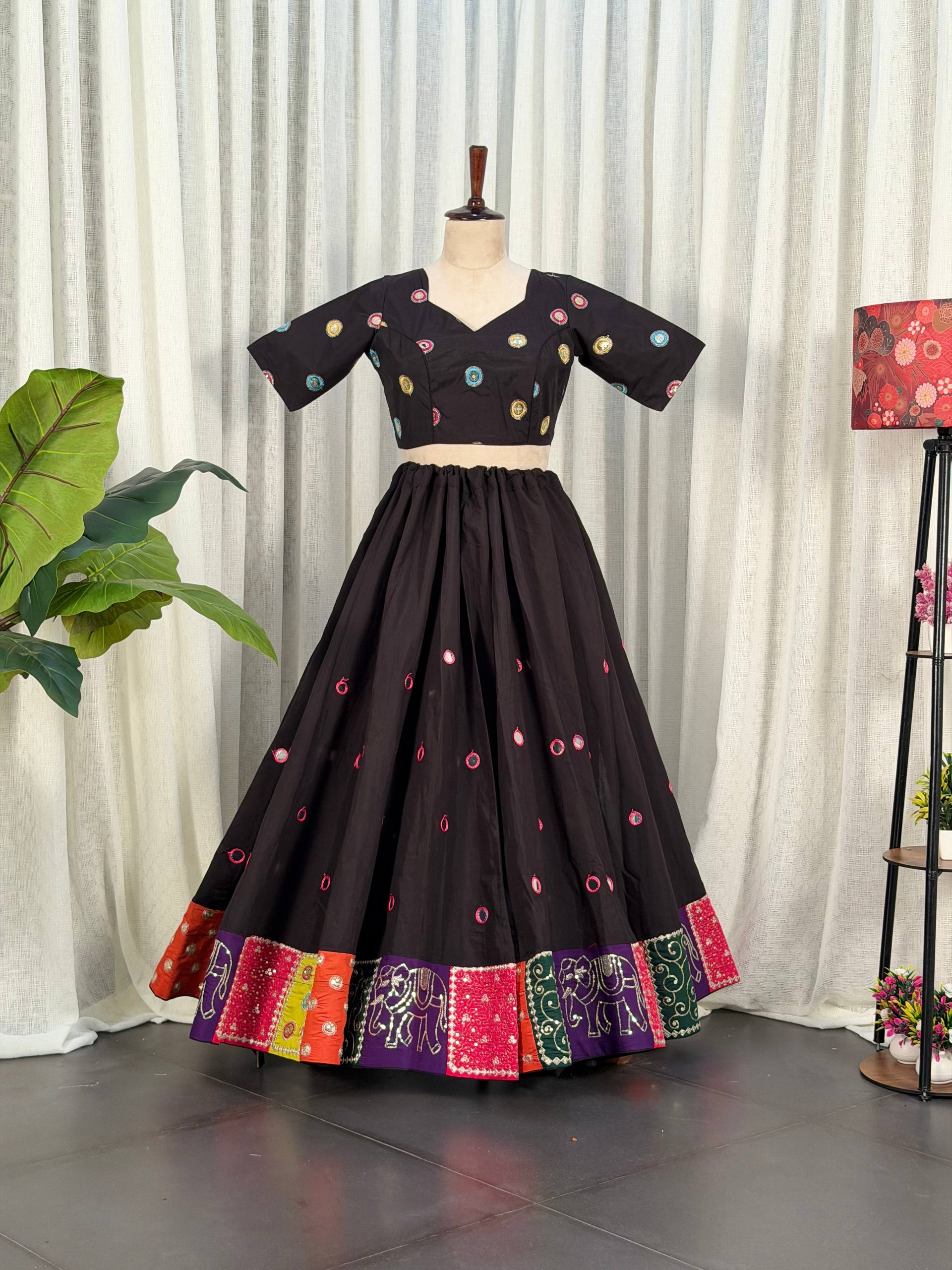 Black Pure Bluming Vichitra Silk Embroidery sequin Work Navratri Lehenga Choli
