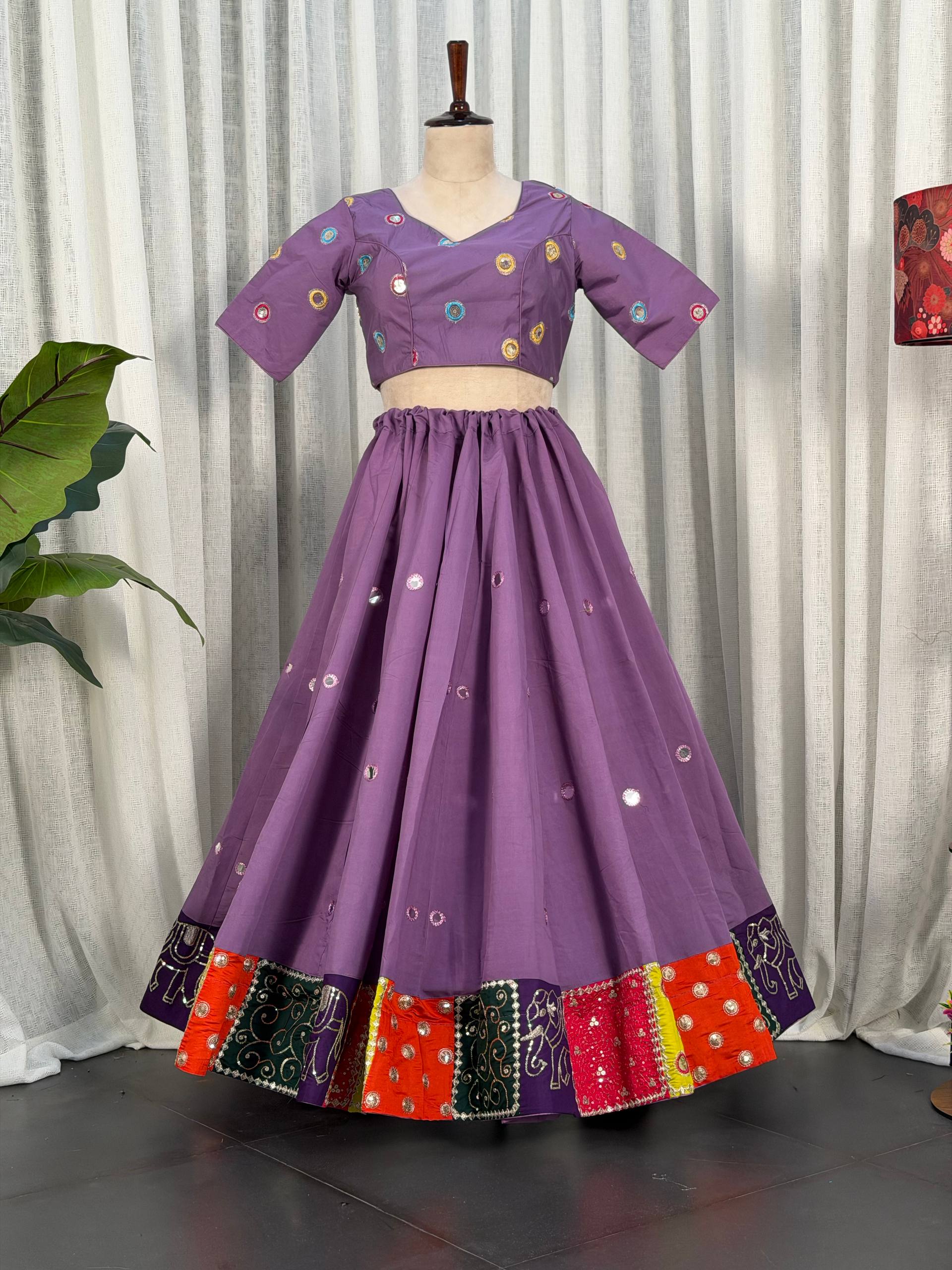 Purple Pure Bluming Vichitra Silk Embroidery sequin Work Navratri Lehenga Choli