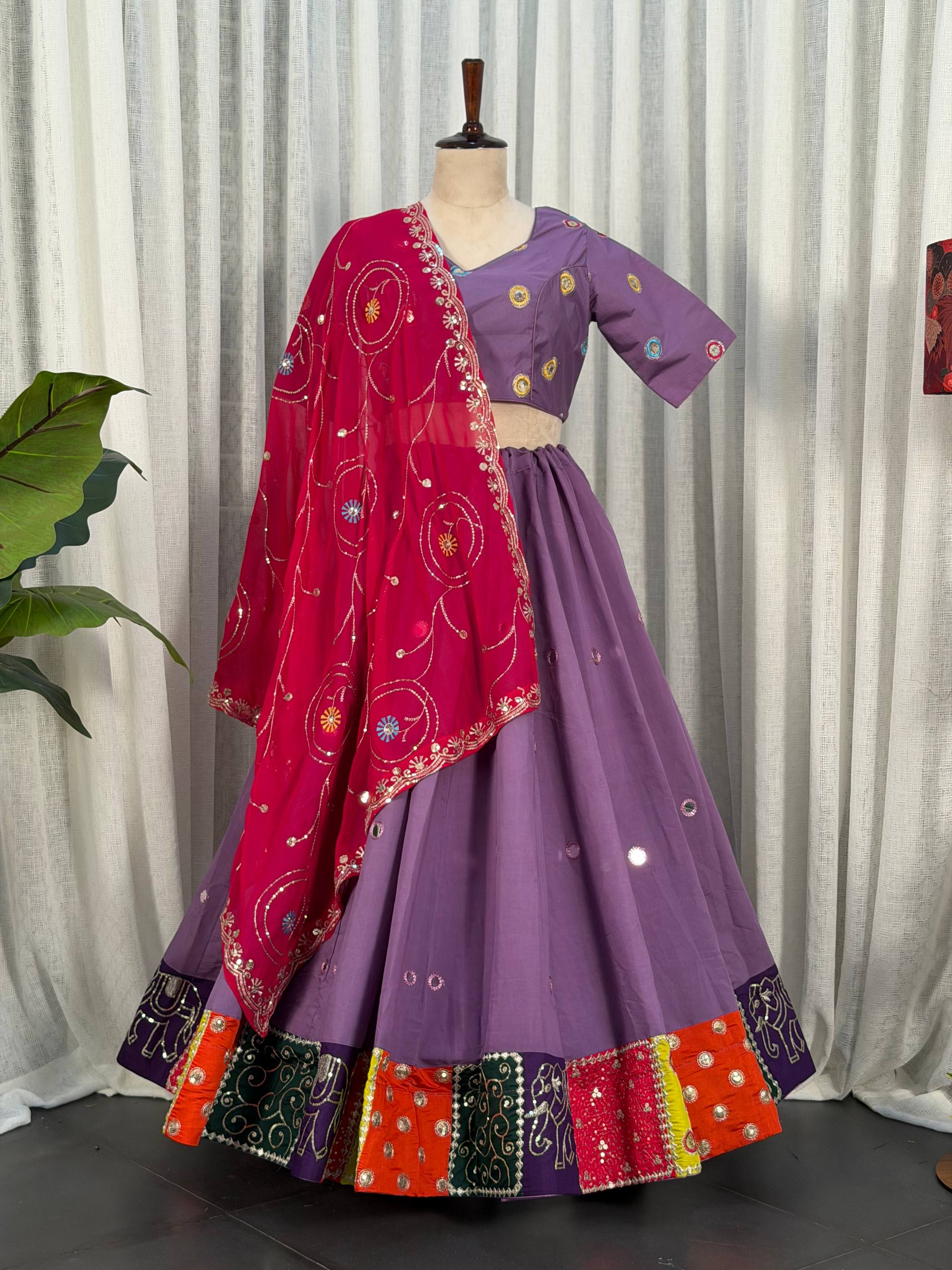 Purple Pure Bluming Vichitra Silk Embroidery sequin Work Navratri Lehenga Choli