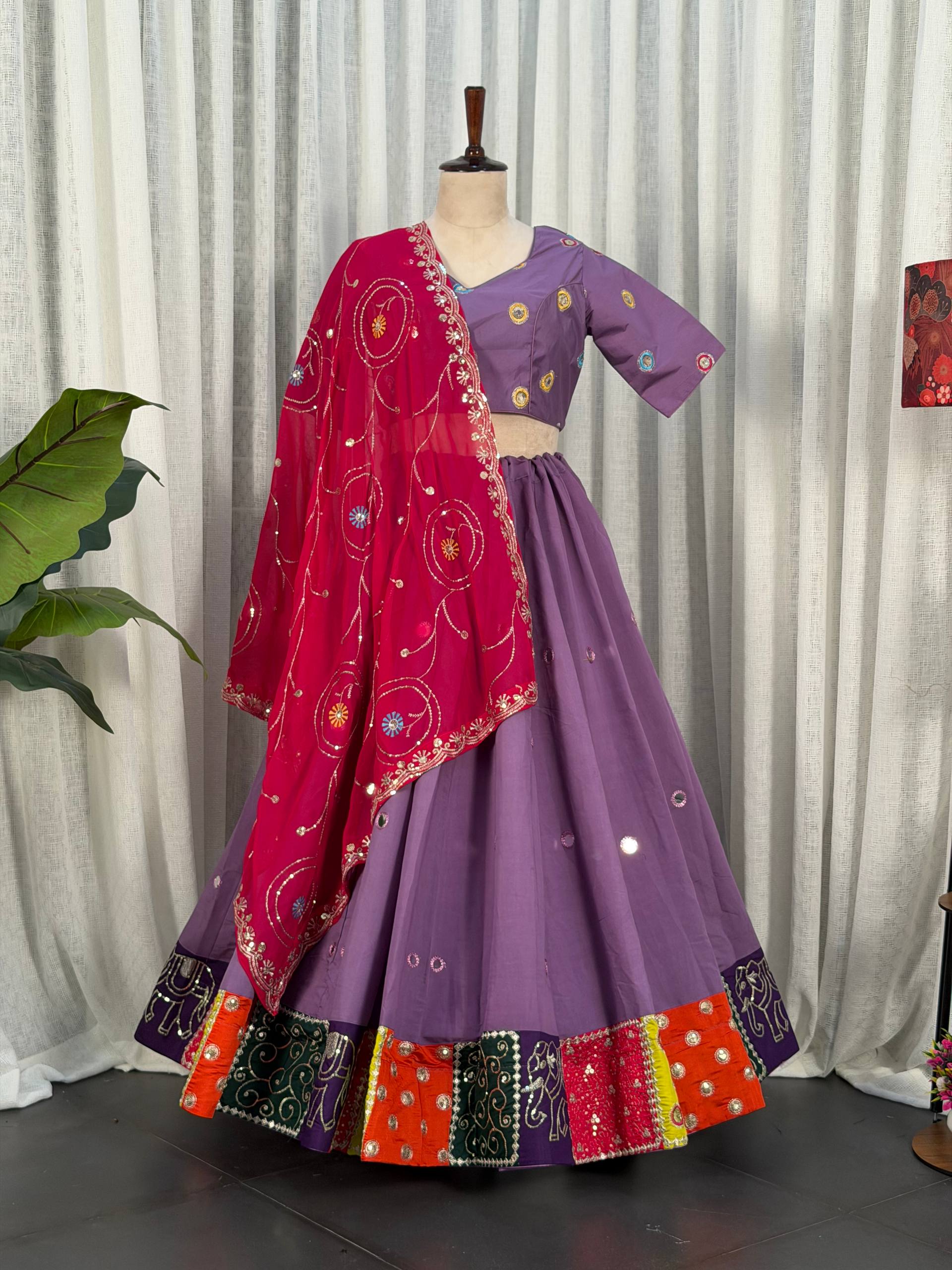 Purple Pure Bluming Vichitra Silk Embroidery sequin Work Navratri Lehenga Choli