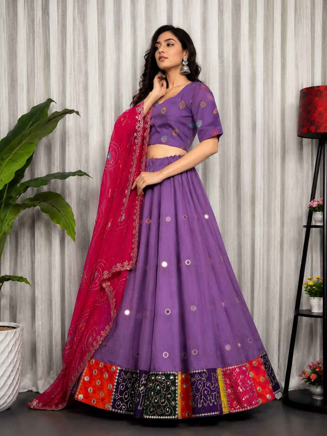 Purple Pure Bluming Vichitra Silk Embroidery sequin Work Navratri Lehenga Choli