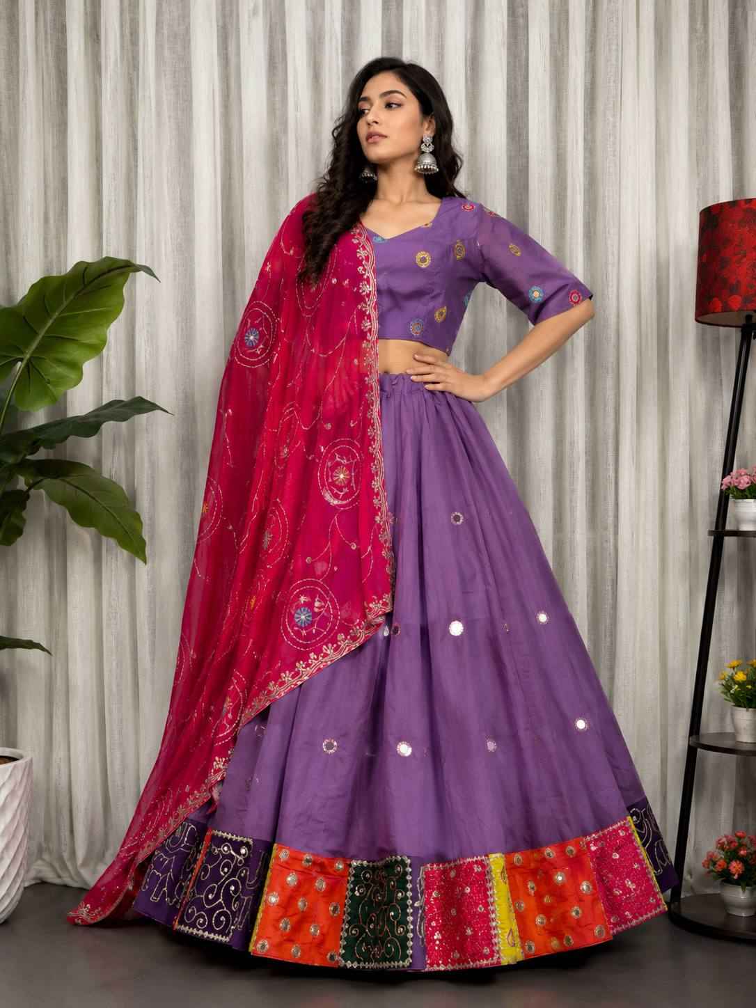 Purple Pure Bluming Vichitra Silk Embroidery sequin Work Navratri Lehenga Choli