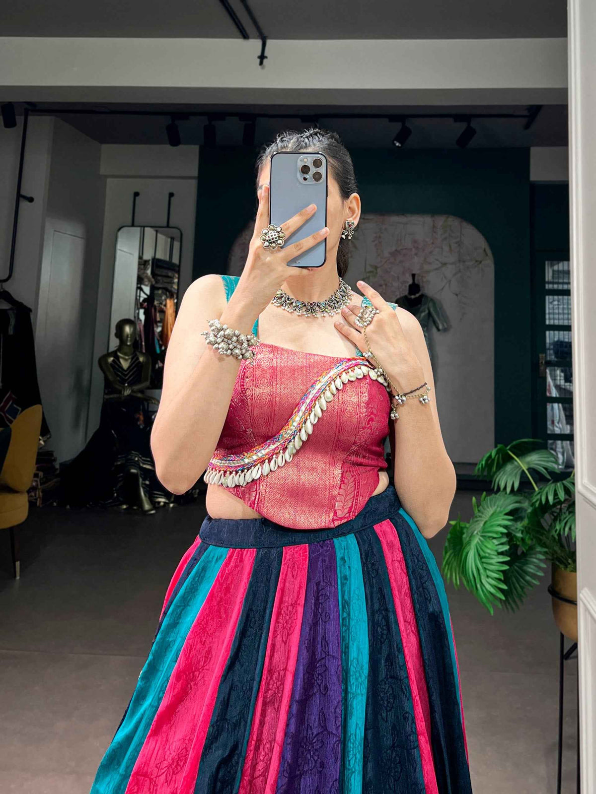 Multi Pure Rich Chinon Silk Kodi Lace Work Navratri Lehenga Choli
