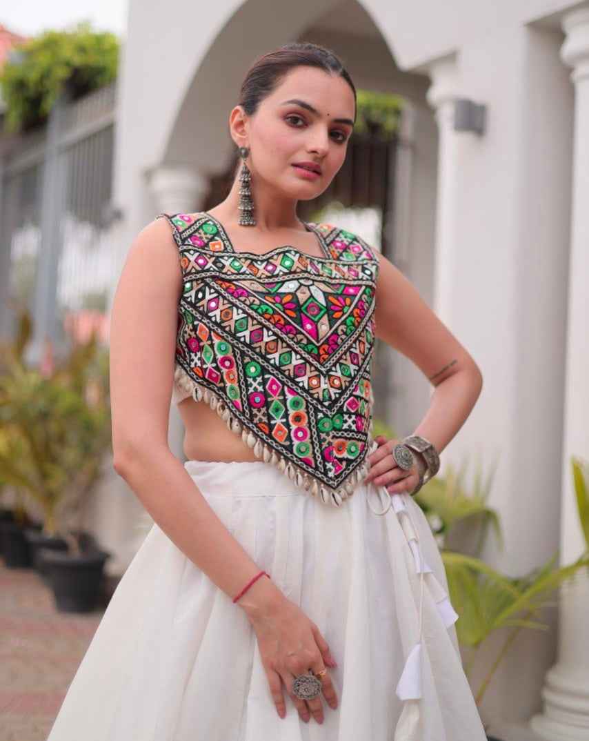 White Pure Roman With Attractive Coconut Gota Work Navratri Lehenga Choli