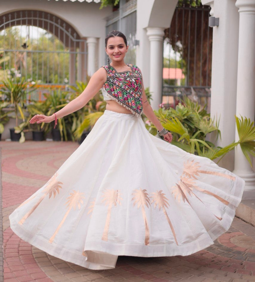 White Pure Roman With Attractive Coconut Gota Work Navratri Lehenga Choli
