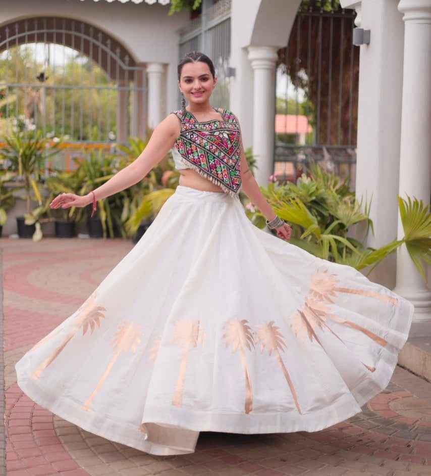 White Pure Roman With Attractive Coconut Gota Work Navratri Lehenga Choli