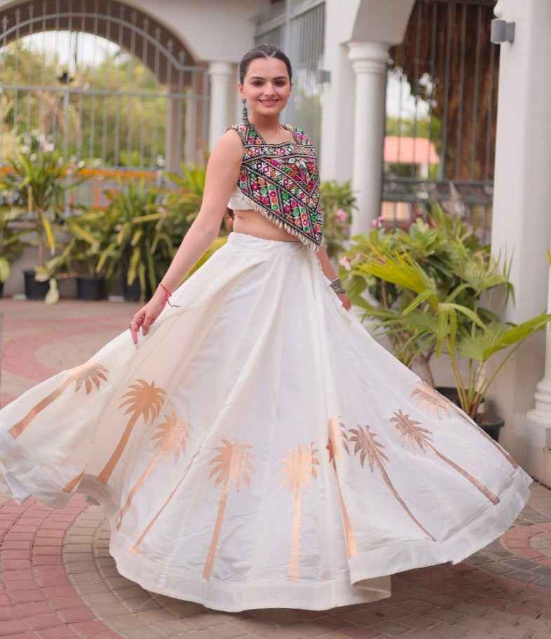 White Pure Roman With Attractive Coconut Gota Work Navratri Lehenga Choli
