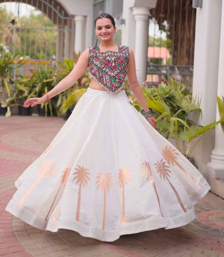 White Pure Roman With Attractive Coconut Gota Work Navratri Lehenga Choli
