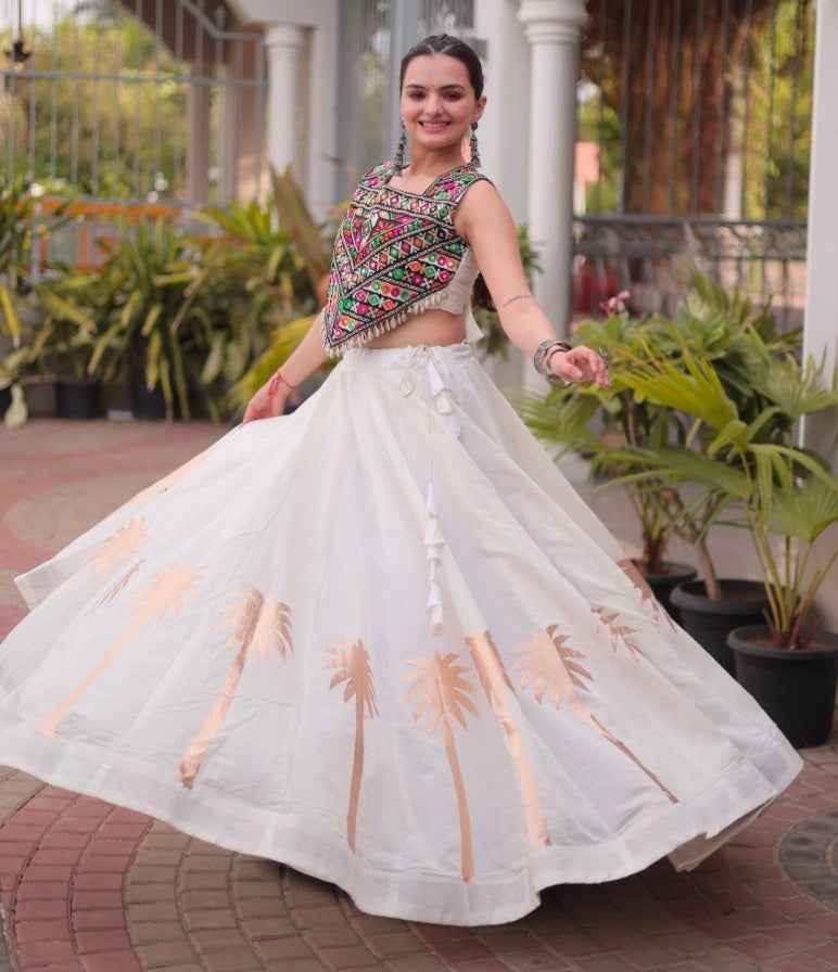 White Pure Roman With Attractive Coconut Gota Work Navratri Lehenga Choli