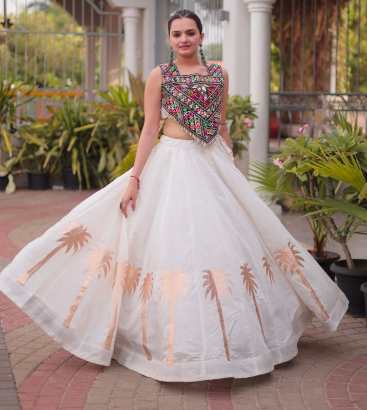 White Pure Roman With Attractive Coconut Gota Work Navratri Lehenga Choli