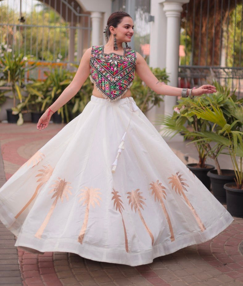 White Pure Roman With Attractive Coconut Gota Work Navratri Lehenga Choli
