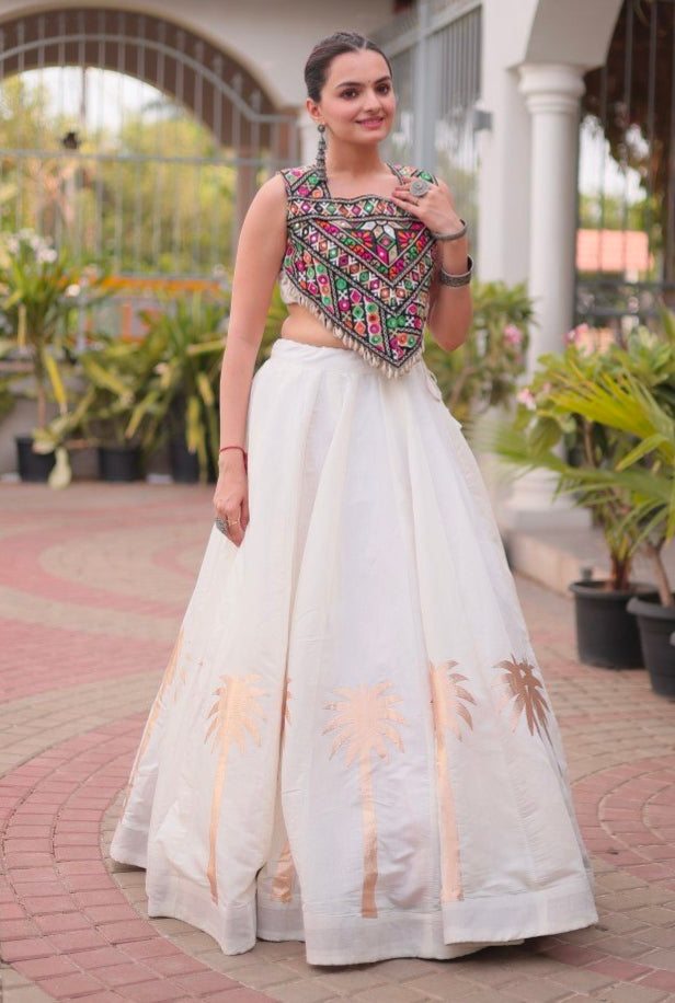 White Pure Roman With Attractive Coconut Gota Work Navratri Lehenga Choli