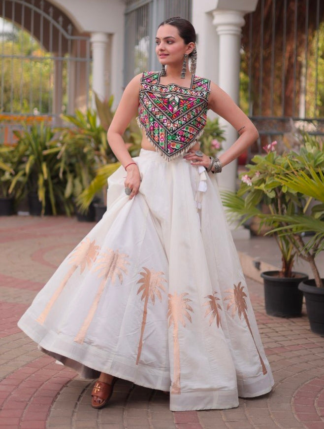 White Pure Roman With Attractive Coconut Gota Work Navratri Lehenga Choli