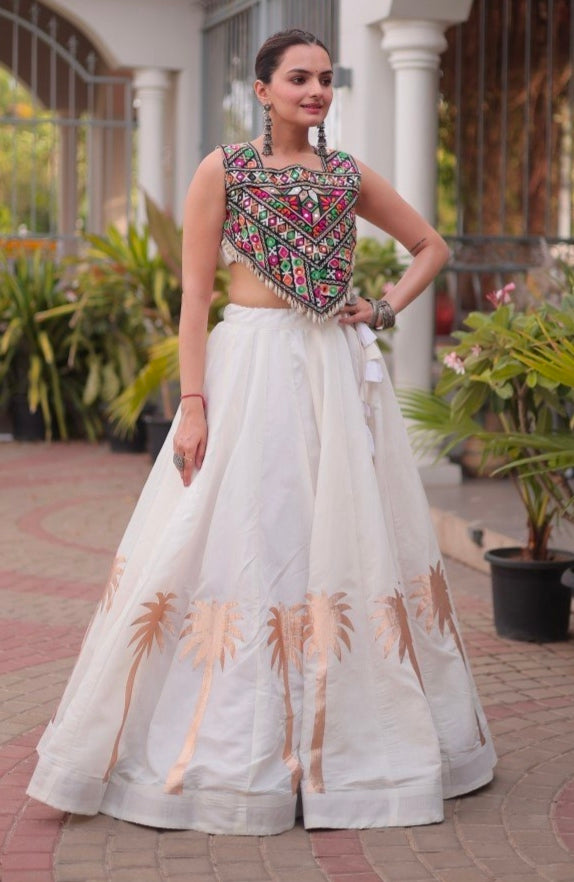 White Pure Roman With Attractive Coconut Gota Work Navratri Lehenga Choli