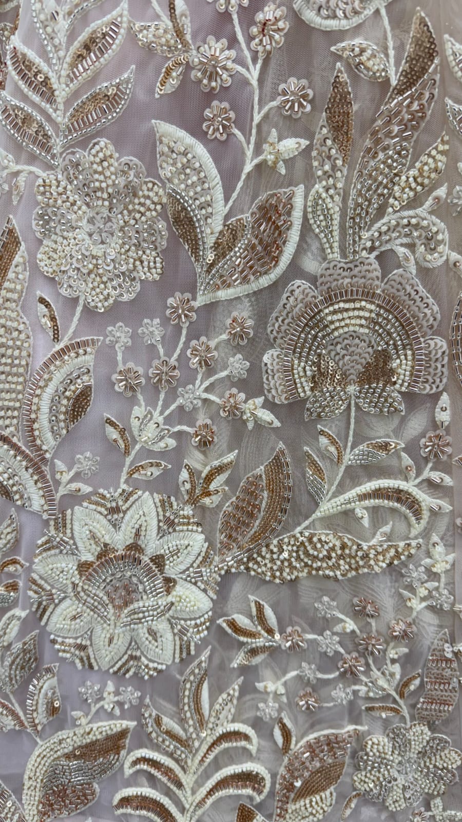 White Pure Heavy Net Flower Embroidery Pattern Handwork Sequins Thread Work Bridal Lehenga Choli