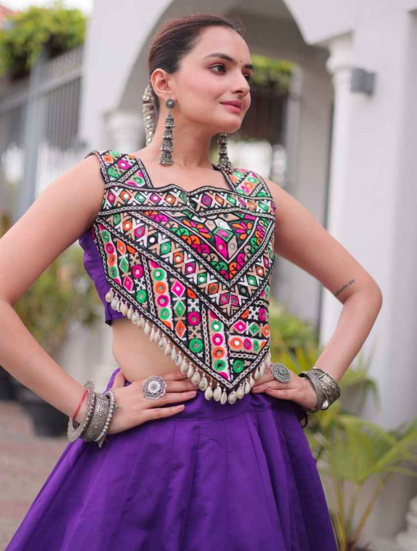 Purple Pure Roman With Attractive Coconut Gota Work Navratri Lehenga Choli