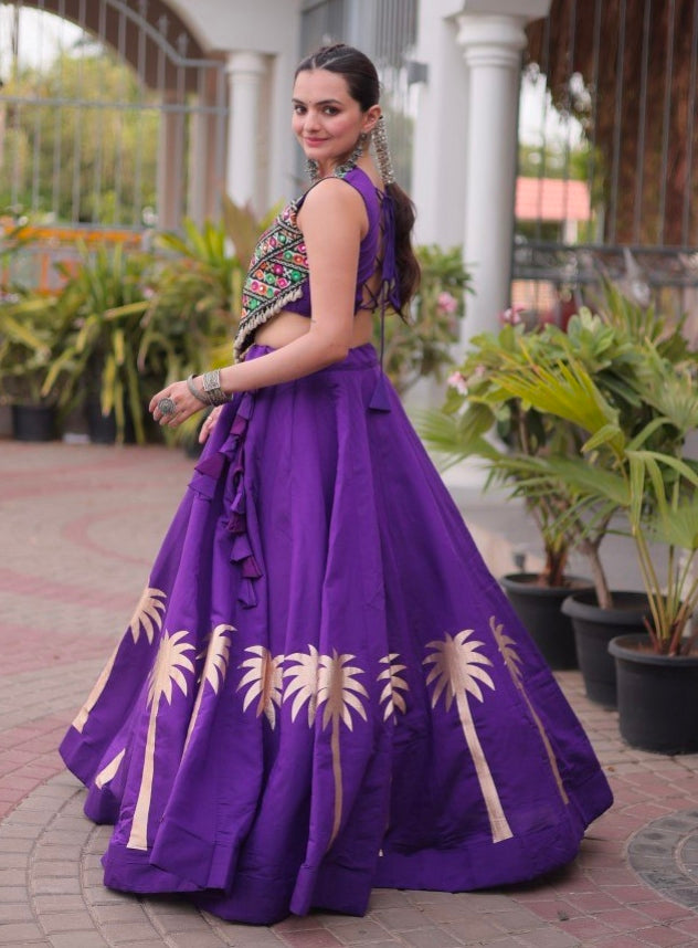 Purple Pure Roman With Attractive Coconut Gota Work Navratri Lehenga Choli