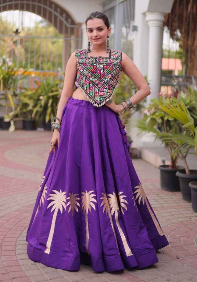 Purple Pure Roman With Attractive Coconut Gota Work Navratri Lehenga Choli