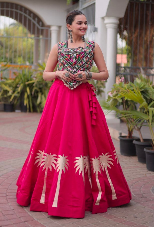 Pink Pure Roman With Attractive Coconut Gota Work Navratri Lehenga Choli