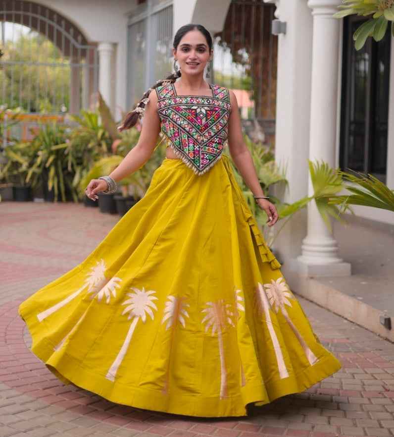 Mustard Pure Roman With Attractive Coconut Gota Work Navratri Lehenga Choli