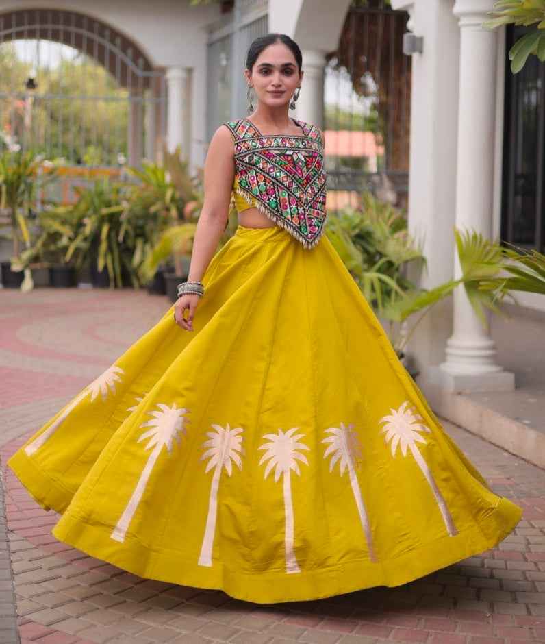 Mustard Pure Roman With Attractive Coconut Gota Work Navratri Lehenga Choli