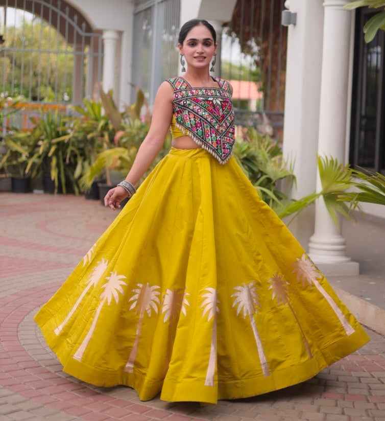 Mustard Pure Roman With Attractive Coconut Gota Work Navratri Lehenga Choli
