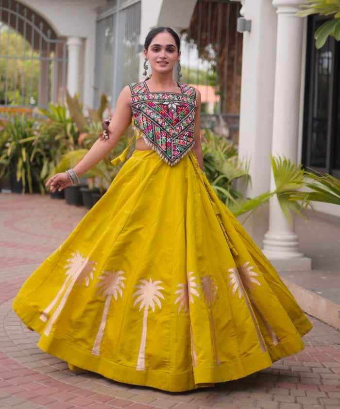 Mustard Pure Roman With Attractive Coconut Gota Work Navratri Lehenga Choli