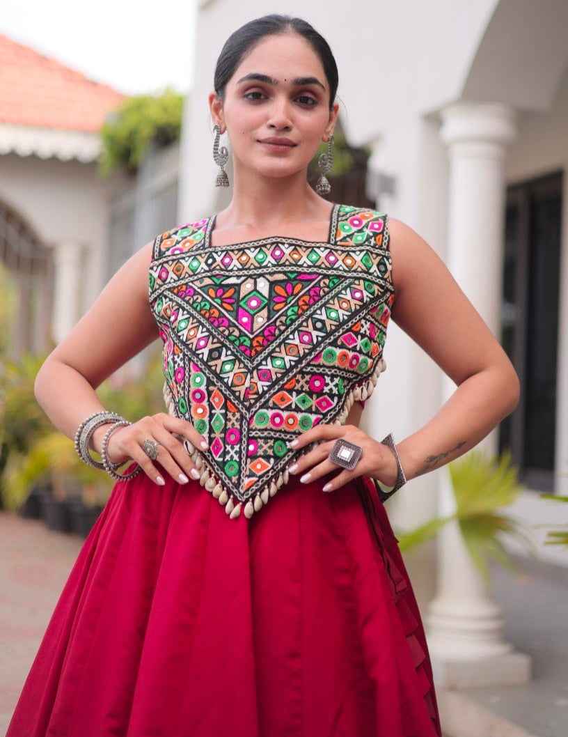 Red Pure Roman With Attractive Coconut Gota Work Navratri Lehenga Choli