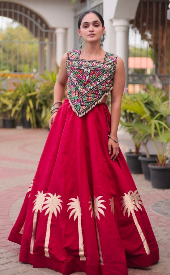 Red Pure Roman With Attractive Coconut Gota Work Navratri Lehenga Choli