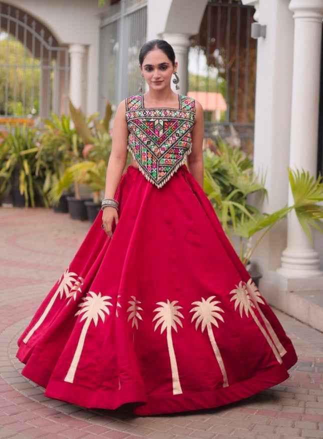 Red Pure Roman With Attractive Coconut Gota Work Navratri Lehenga Choli