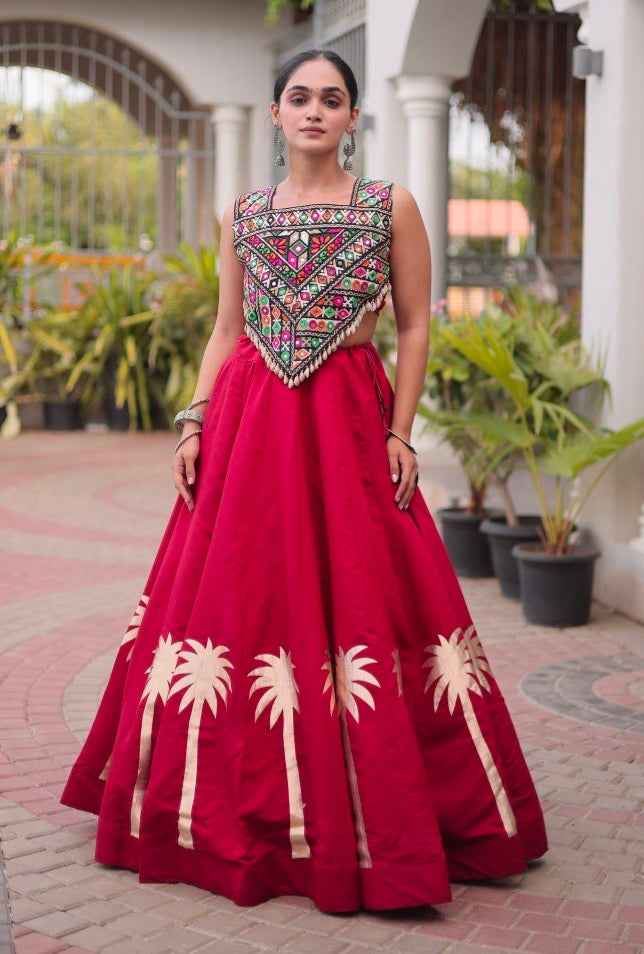 Red Pure Roman With Attractive Coconut Gota Work Navratri Lehenga Choli